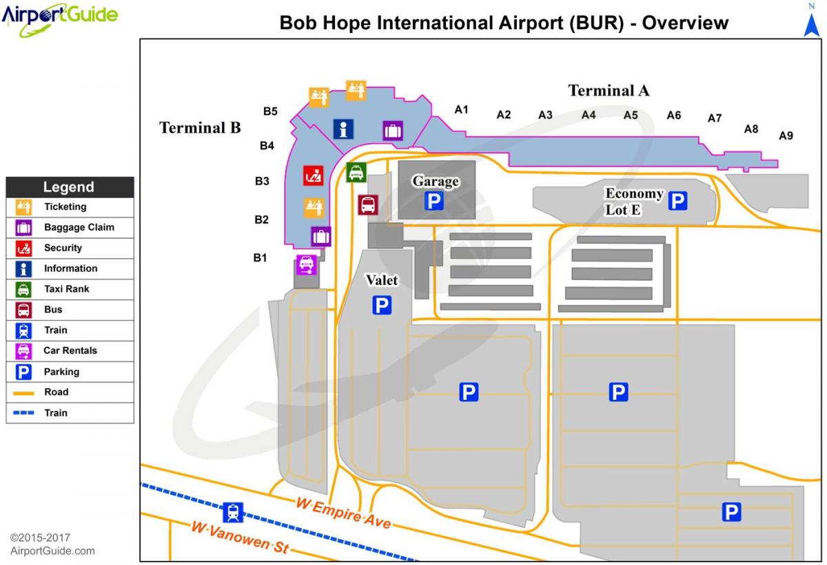 kaart van bob hope airport