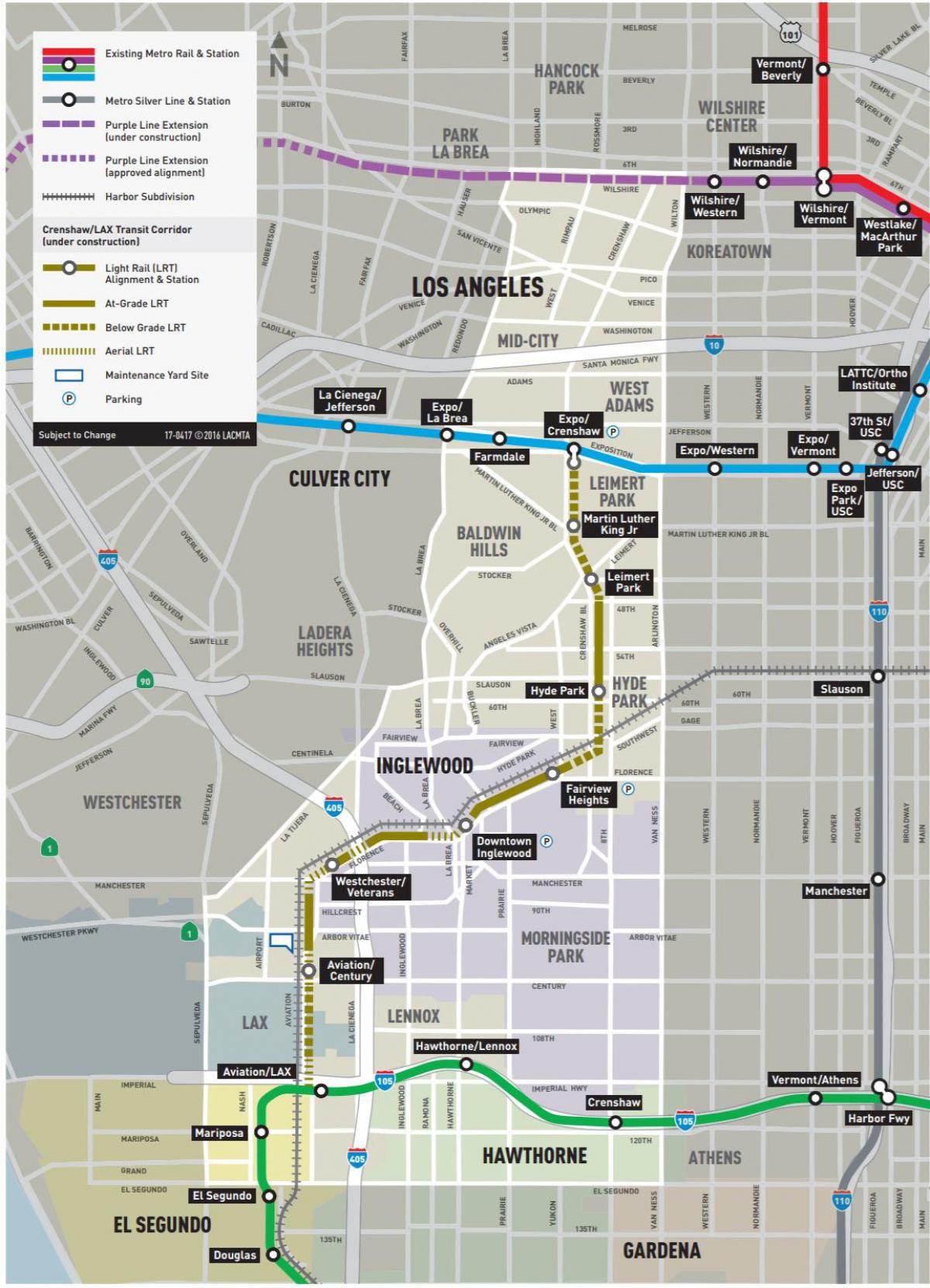kaart van crenshaw metro lijn