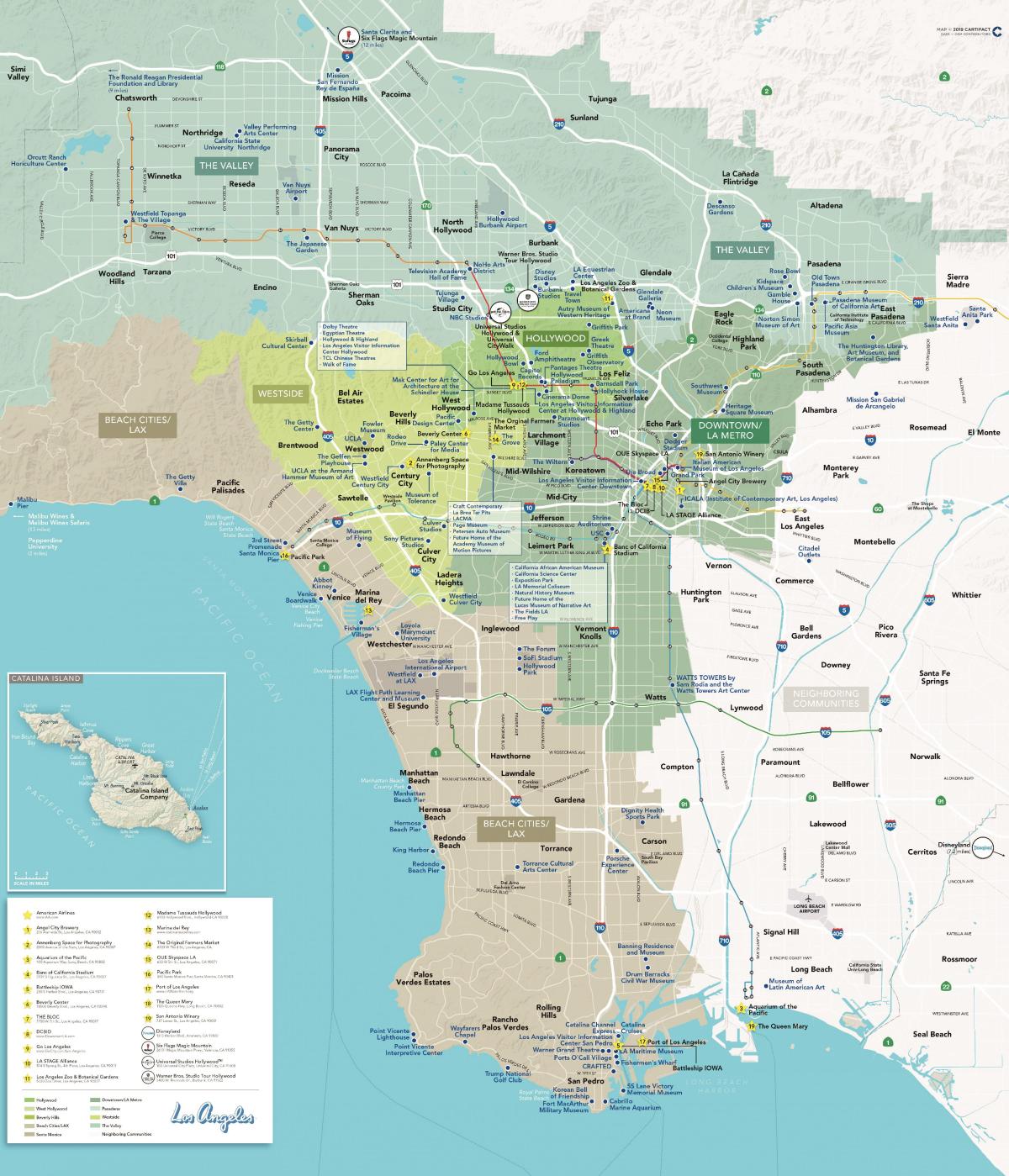 gedetailleerde kaart van Los Angeles, californië