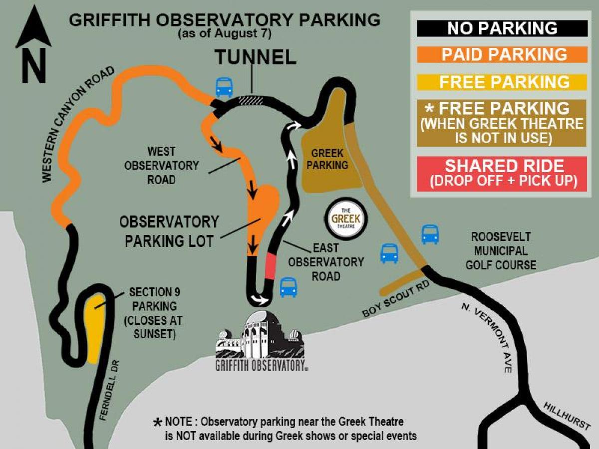 kaart van griffith park parkeren