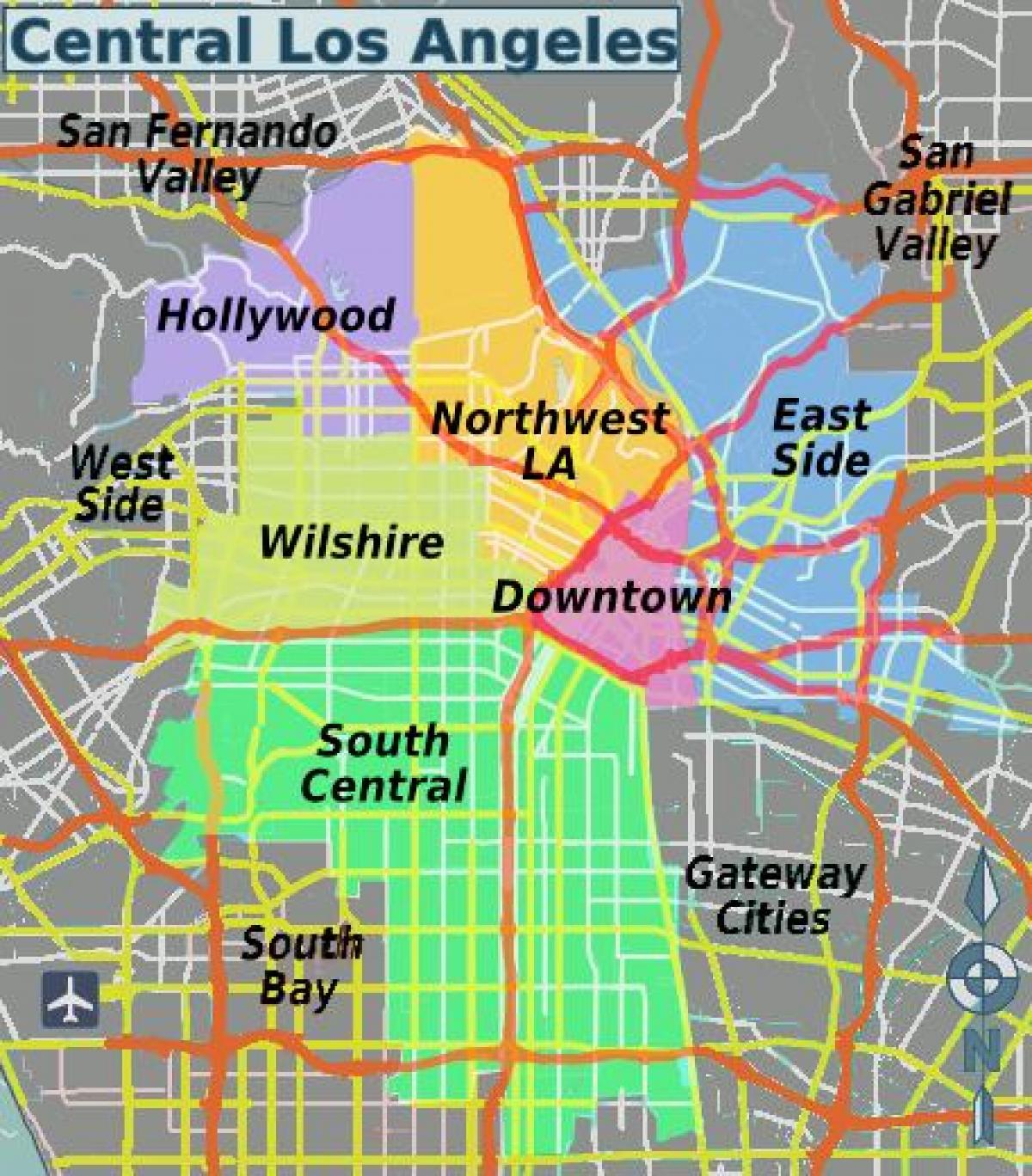 kaart van het centrum van Los Angeles