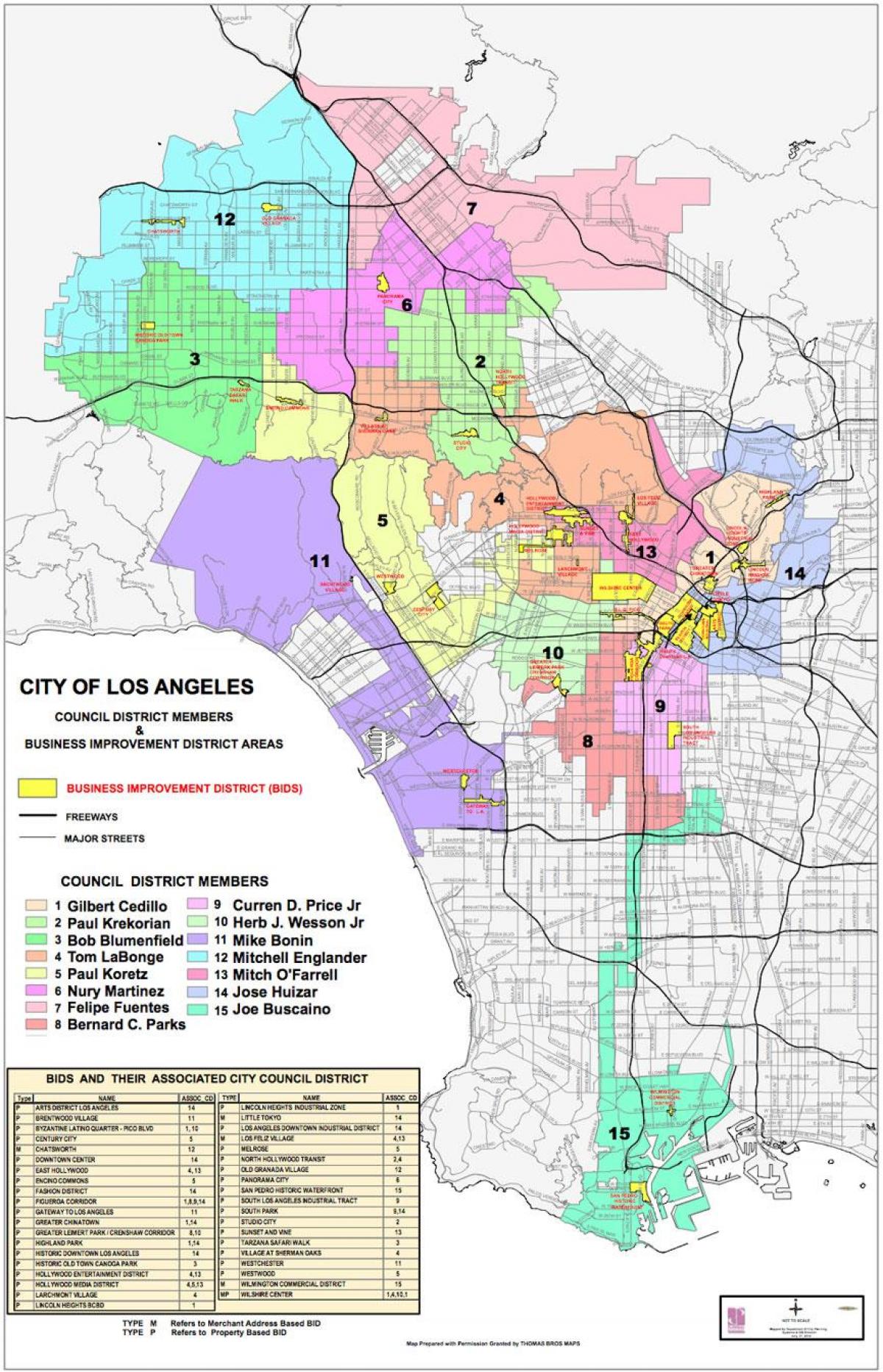 Los Angeles raad district kaart
