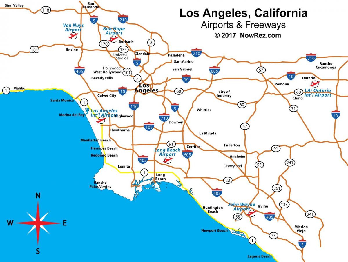 kaart van californië luchthavens in de buurt van Los Angeles