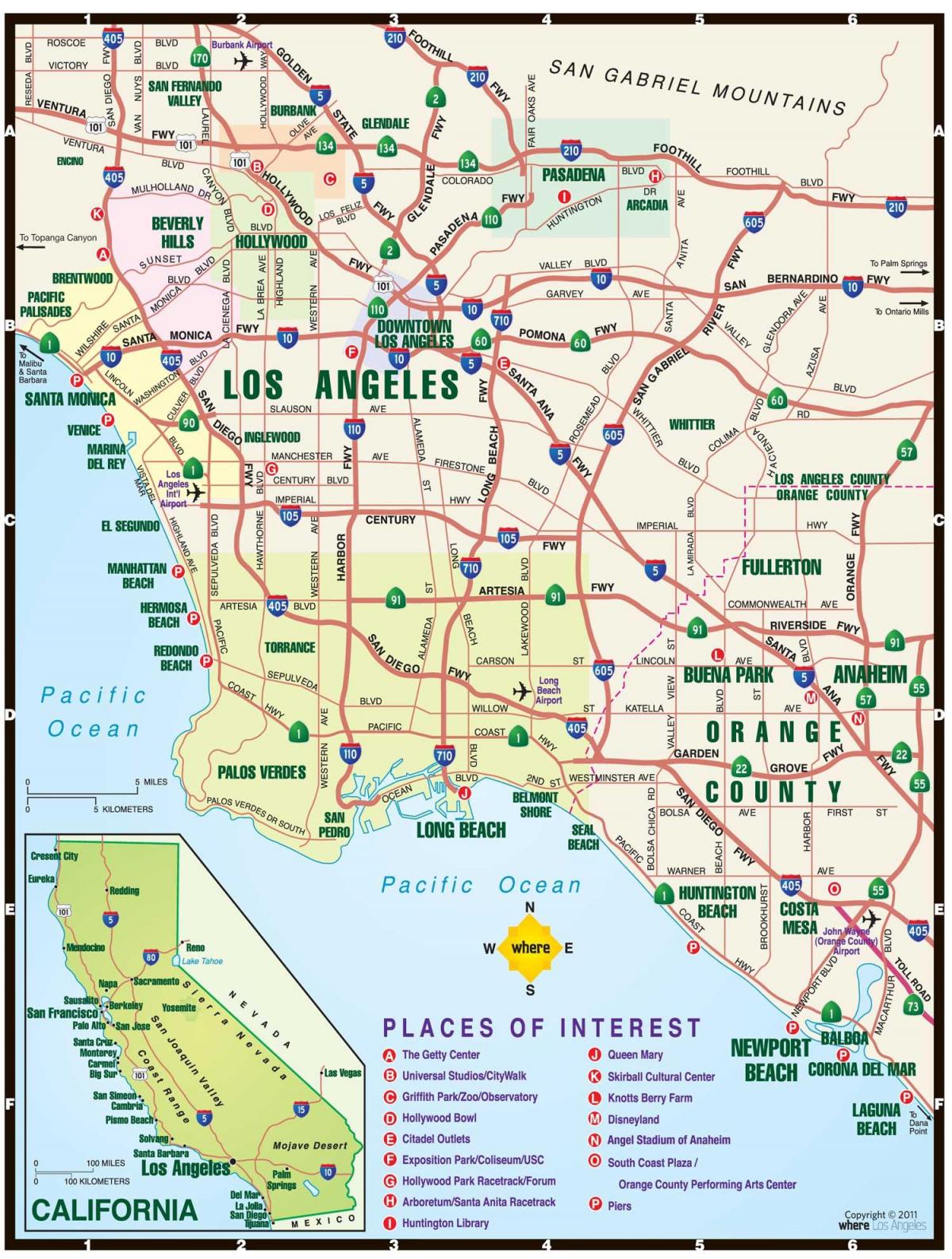 kaart van LA en de omliggende gebieden