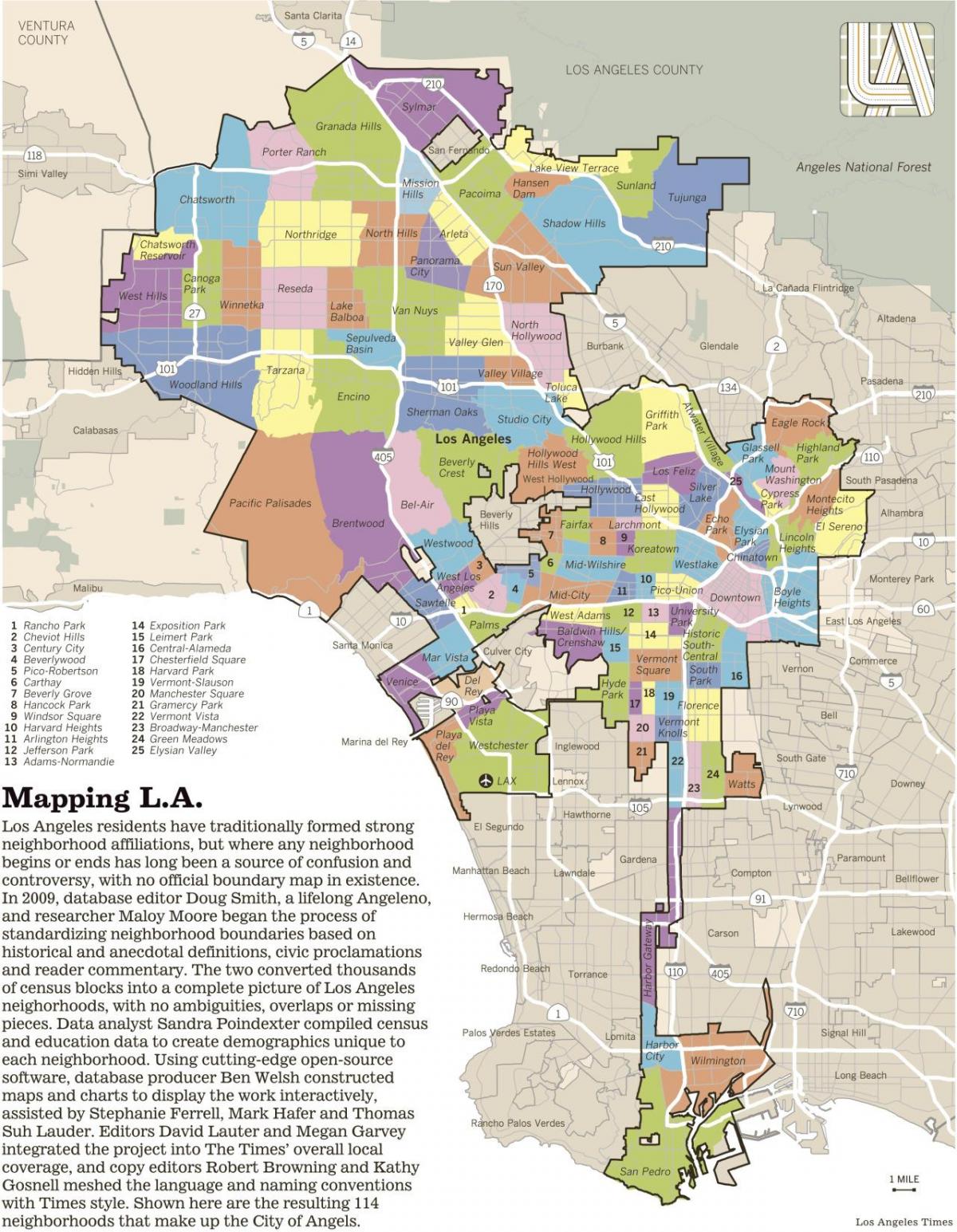 kaart van de omgeving van Los Angeles wijken