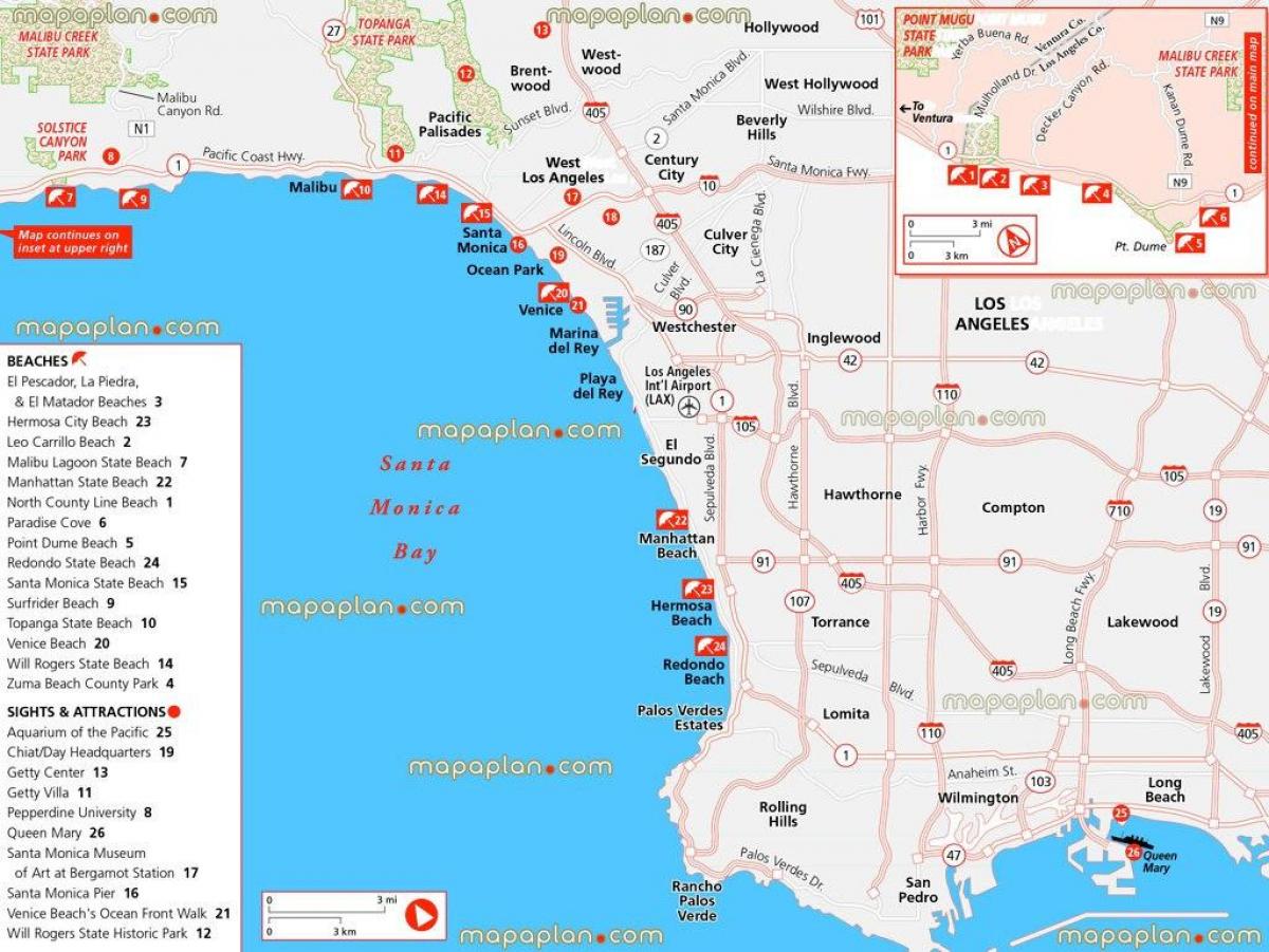 Los Angeles stranden kaart