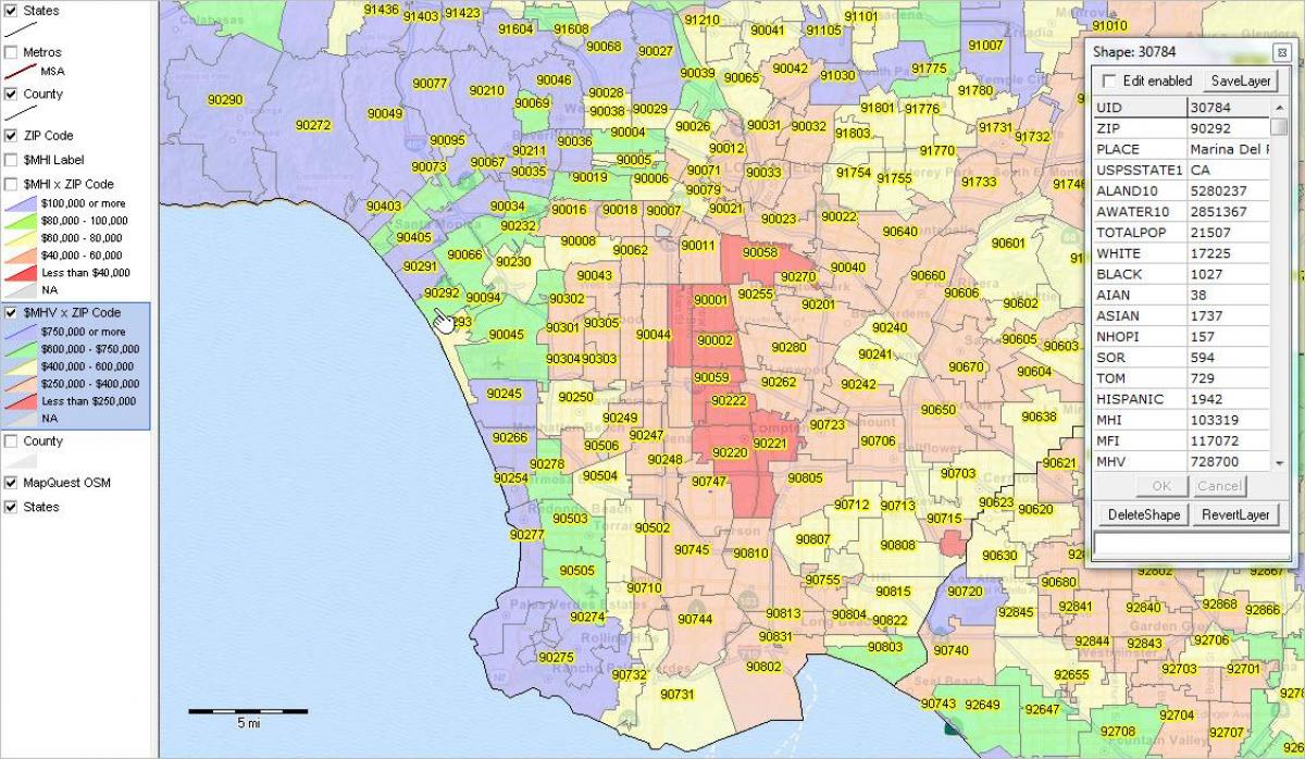 Los Angeles postcode kaart