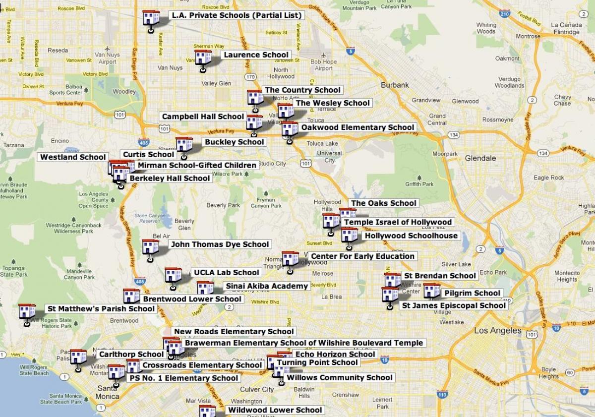 kaart van Los Angeles middelbare scholen