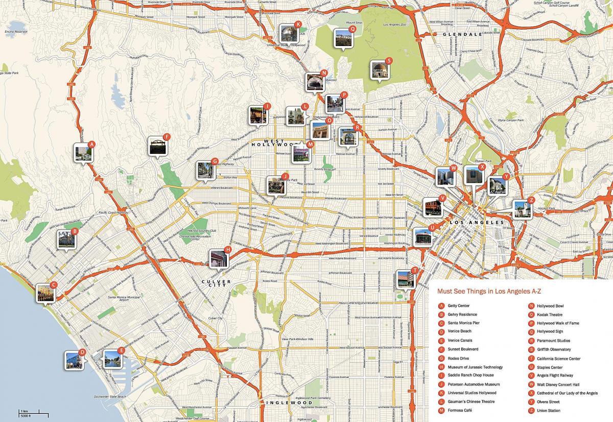 kaart van Los Angeles bezienswaardigheden