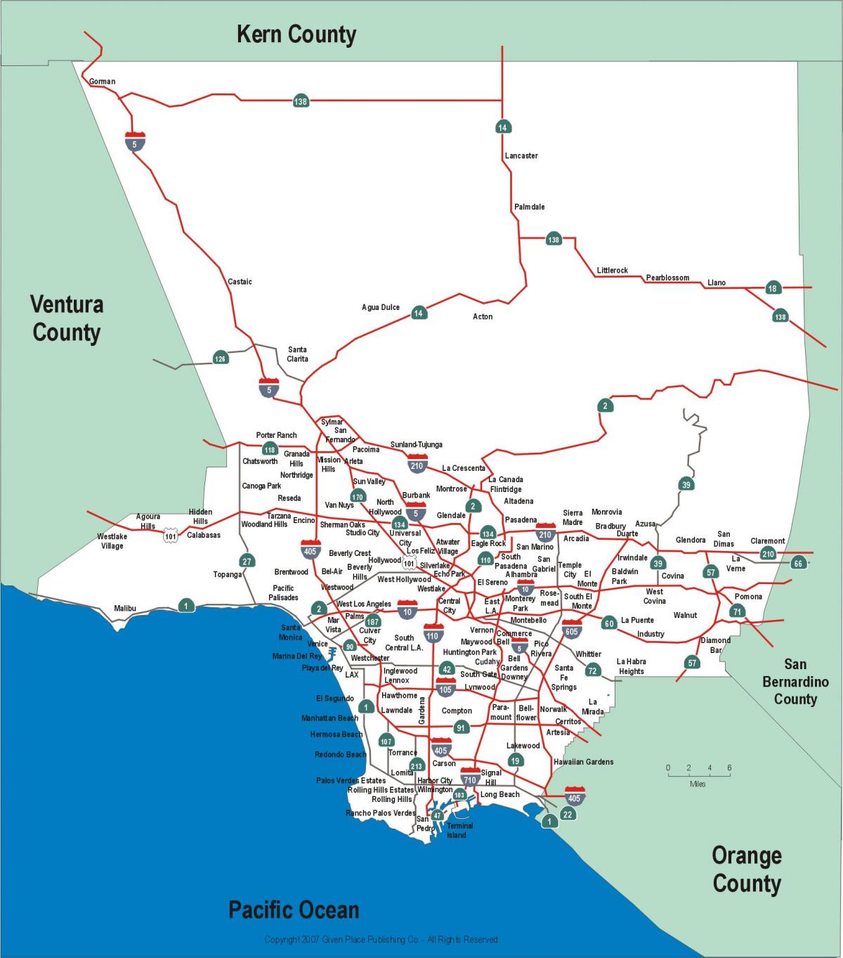 Los Angeles snelwegen kaart