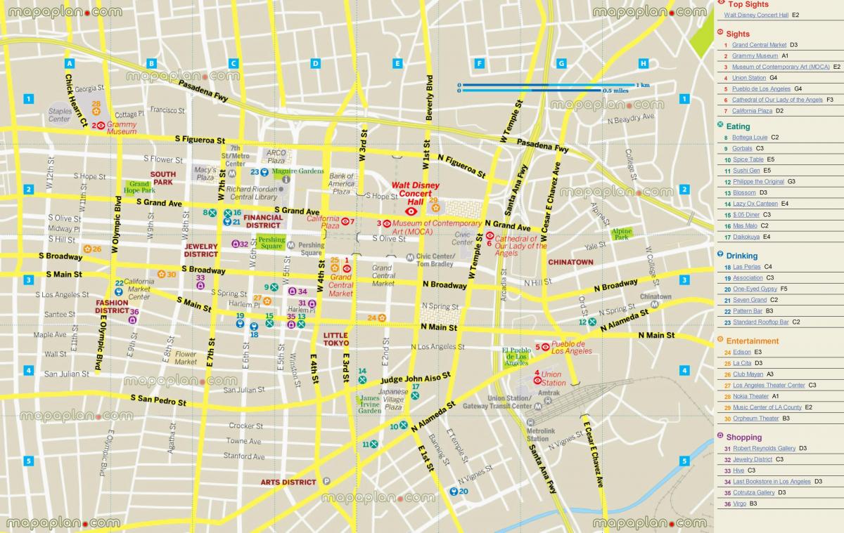kaart van restaurant kaart Los Angeles