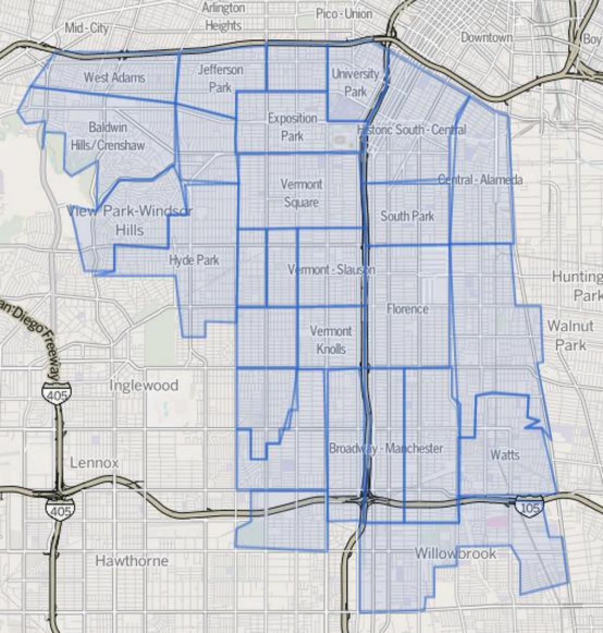 kaart van zuid-Los Angeles 