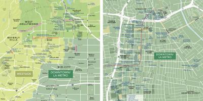 Kaart van het centrum van Los Angeles attracties