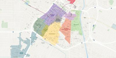 Kaart van het centrum van Los Angeles wijken 