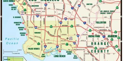 Kaart van LA en de omliggende gebieden